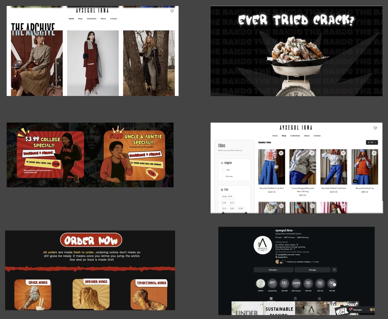 Client work: Aysegul Ikna fashion site and The Bando restaurant branding