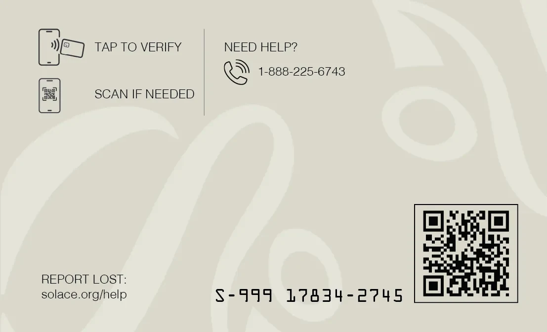 Back of the Solace ID card